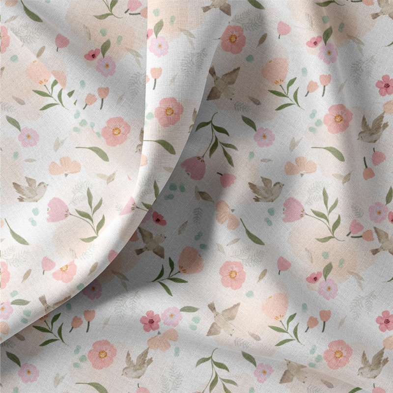 Printed Cotton PRETTY2 White / Pink
